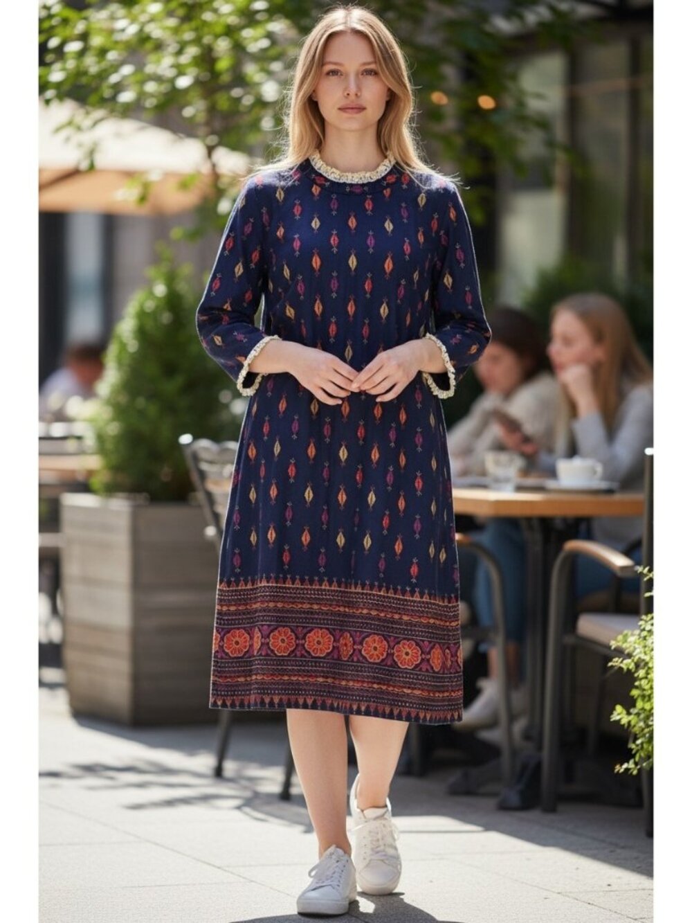 Vintage 60’s Amy Adams Midi Dress Blue Size L Cottagecore Grandmacore Boho Retro